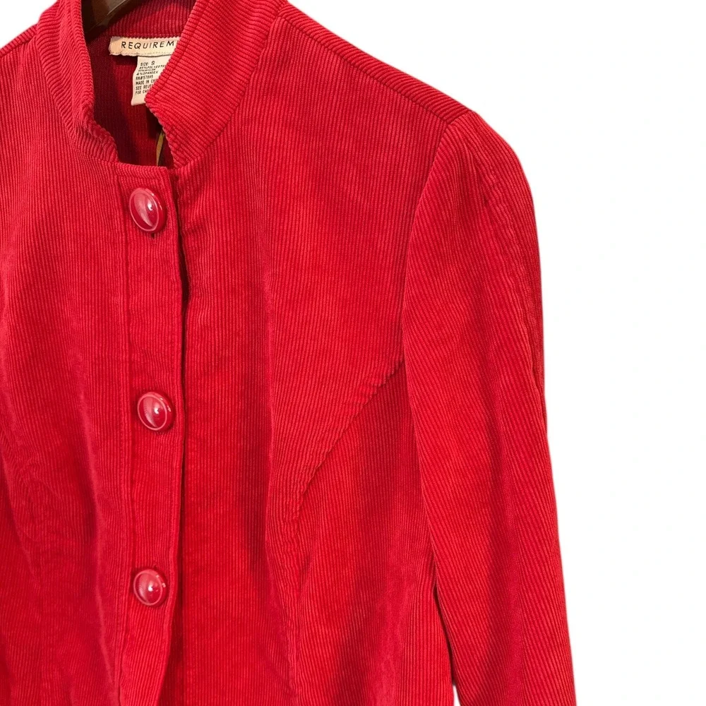 REQUIREMENTS Red Corduroy Blazer Women 3/4 Sleeve‎ Sz S Coastal Cowboy Vibrant